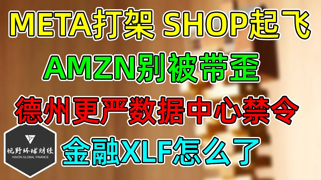 美股 META肉搏AMZN，别被带歪！SHOP受益！AI巨头加速推新模型！德州更严厉暂停数据中心！金融XLF怎么了？ — 视野环球财经