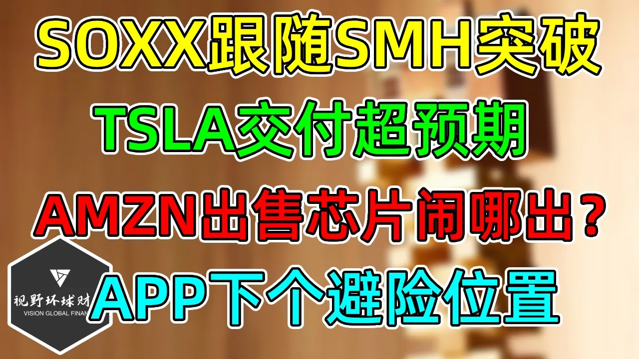 美股 QQQ收盘新高！AMZN出售芯片不过了？SOXX跟随SMH突破！TSLA交付超预期！APP下个避险位置！ — 视野环球财经