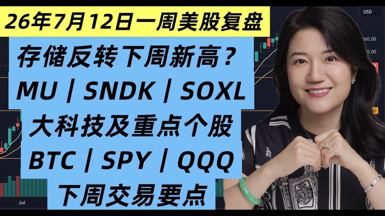26年7月12日一周美股复盘，存储反转？SOXL, SNDK, MU, BTC, NVDA, MSFT, INTC, GOOG, TSLA等破例详解；SPY, QQQ下周交易关键点 — XTrader猫姐美股