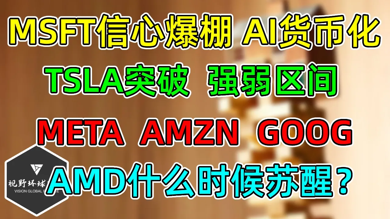 美股 TSLA突破，强弱区间！MSFT对AI货币化充满信心！四大科技共振！AMD成了之前的NVDA！ — 视野环球财经